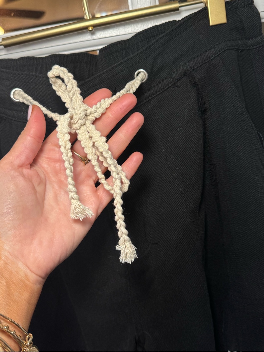 **NEW POL BESTSELLER Black Joggers with Cream Crochet Pockets boho distressed - Picture 5 of 10